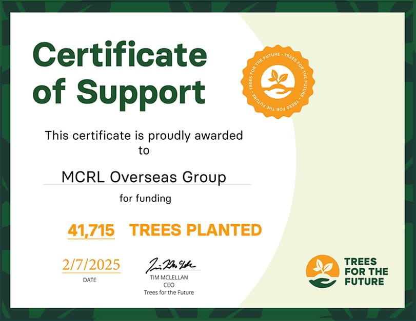 TREES FOR THE FUTURE certificate